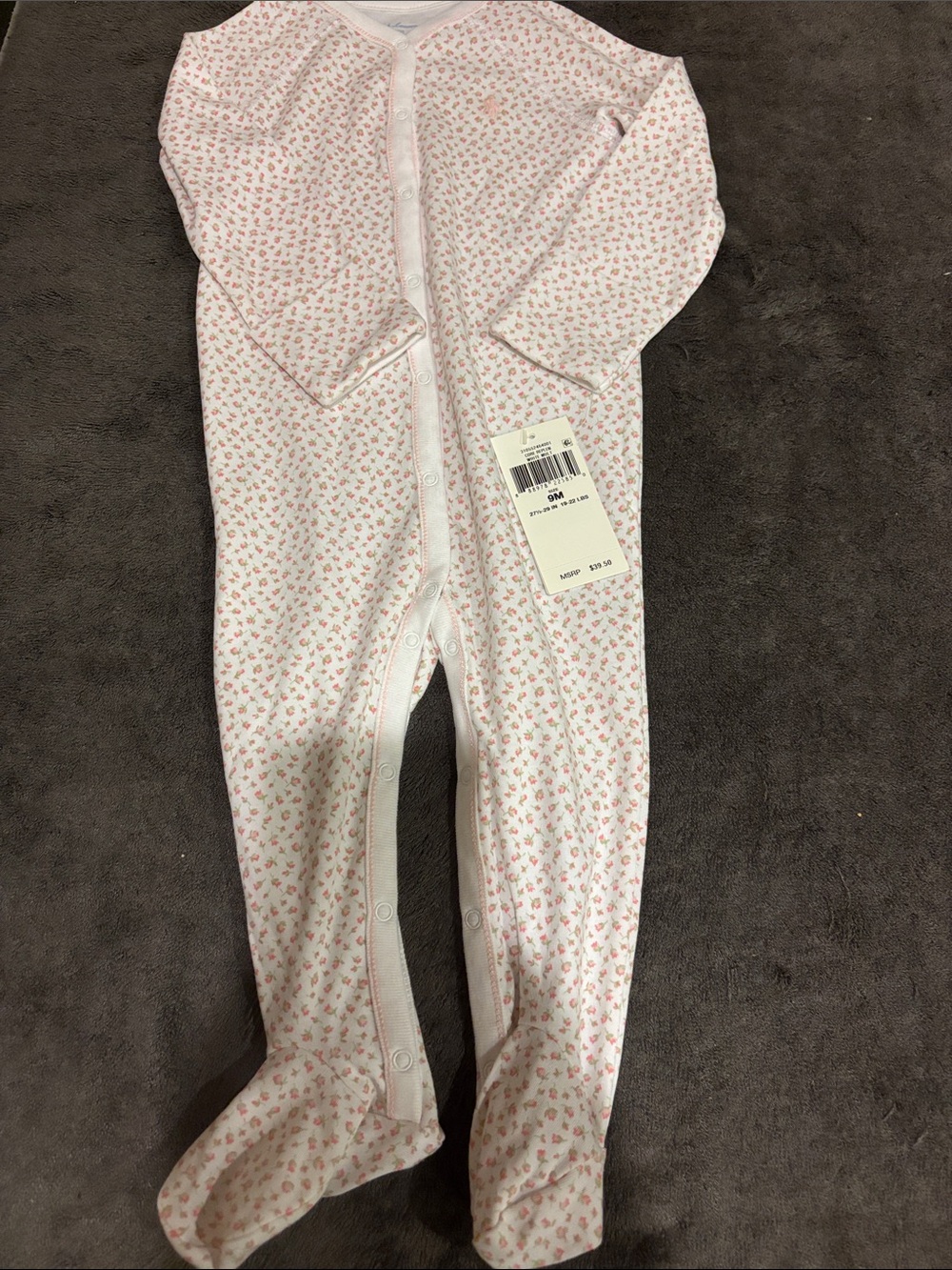 Ralph Lauren Pink Floral Baby One-Piece Footed Romper